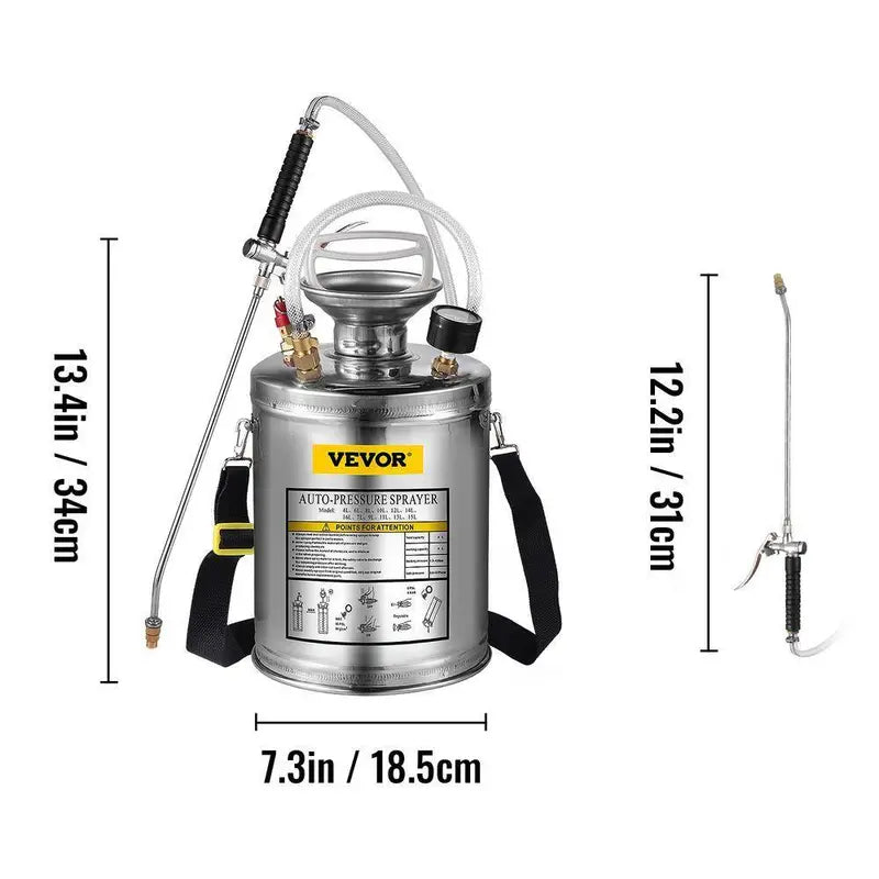 VEVOR 1-Gallon Stainless Steel Hand-Pumped Garden Sprayer With Adjustable Nozzle