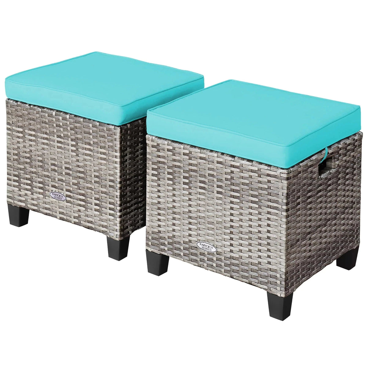 Costway 2-Piece Patio Rattan Cushioned Ottoman Set, 16 x 16 x 18 in, Turquoise