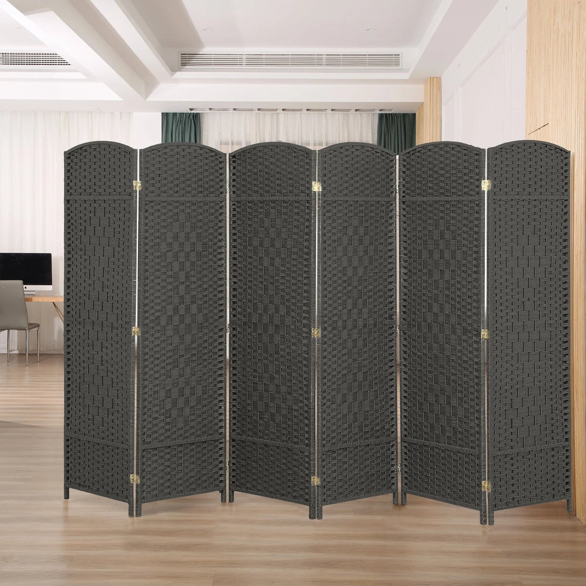 Freestanding Folding Woven Fiber Room Divider Privacy Screen - 6 Ft Tall