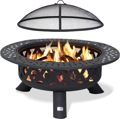 SUNCREAT 42-Inch Wood Burning Patio Fire Pit, Black, 42.1 Inch Diameter x 25.2 Inch High