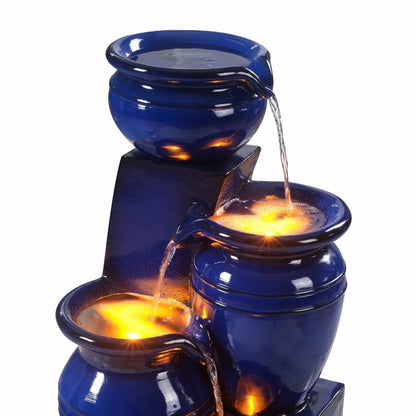 Teamson Home 28.74 in Solar 4-Tier Cascading Bowl Water Fountain With LED Lights - Navy