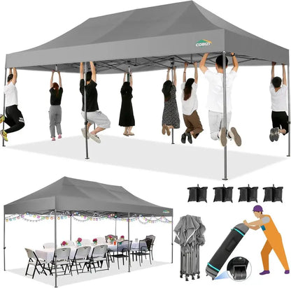 COBIZI 10x20 ft Commercial Pop-Up Canopy Tent With 6 Sidewalls And Roller Bag
