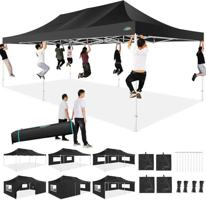 COBIZI 10x20 ft Commercial Pop-Up Canopy Tent With 6 Sidewalls And Roller Bag