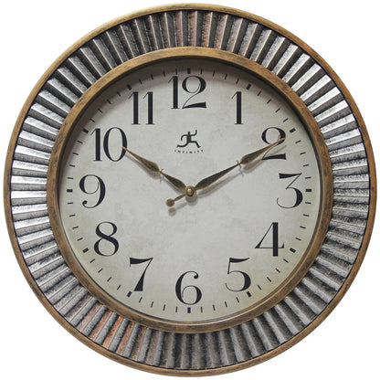 Rustic Industrial Round Wall Clock 16 Inch Brushed Gold And Silver