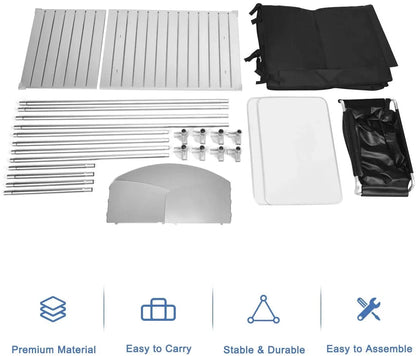 Treasual Portable Camping Kitchen Table, 48 Inch x 21.5 Inch, Windscreen And Storage Organizer