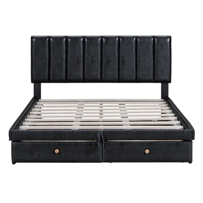 Roomfitters Full Size Upholstered Platform Bed With Hydraulic Storage System, 2 Drawers, Black - 78in L x 60.6in W x 37.8in H