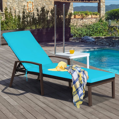 Costway 2 PCS Patio Rattan Chaise Lounge Chairs With Adjustable Backrest And Cushions - Red