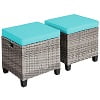 Costway 2-Piece Patio Rattan Cushioned Ottoman Set, 16 x 16 x 18 in, Turquoise