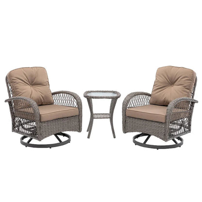 3-Piece Outdoor Swivel Rocker Patio Conversation Set - 360 Degree