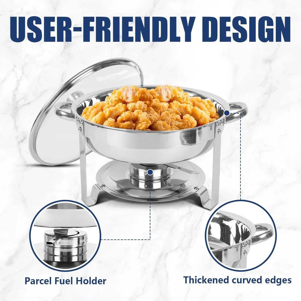 IMACONE 5QT Stainless Steel Round Chafing Dish Buffet Set, 2-Pack With Glass Lid