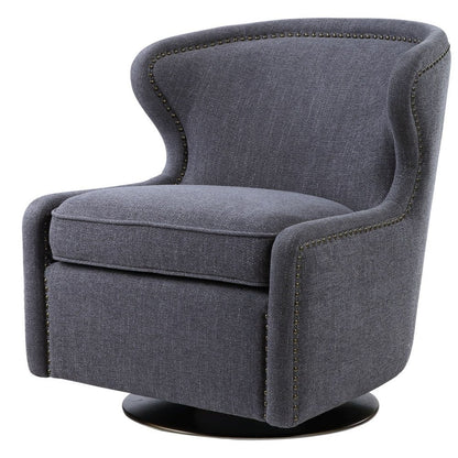 Bailey Street Home Swivel Chair, 32 inch, Dark Charcoal Gray/Antique Brass Finish - 208-Bel-4190615