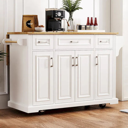Kitchen Island Cart With Wood Drop Leaf, 54.1 x 29.5 x 35.9 Inches, White
