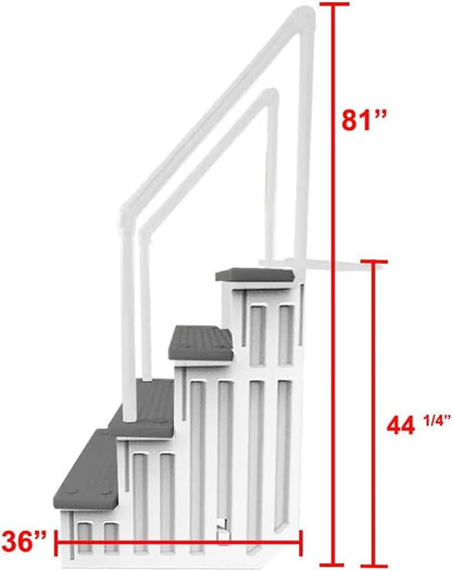 Aqua Select Anti-Slip In-Pool Steps, Gray, 28in W x 81in H, 300 lbs Capacity - For Above Ground Pools