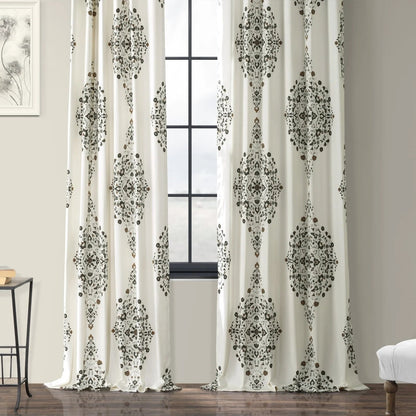 Medallion Damask Printed Cotton Room Darkening Curtain Panel, 1 Piece, 50 in W x 84/96/108/120 in L