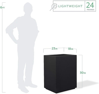 PolyStone Tall Indoor/Outdoor Column Planter, 18 in L x 23 in W x 30 in H, Black - Cozumel