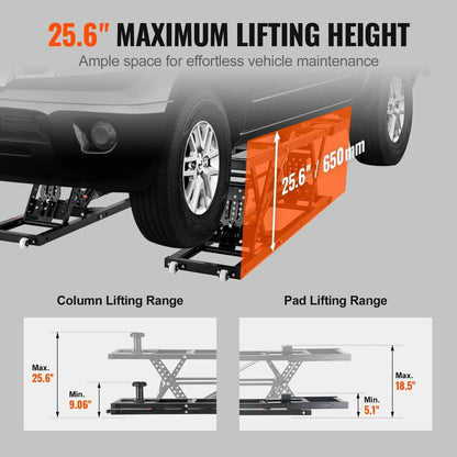 Portable Car Lift System 5000 LBS Carbon Steel Black - 9.06 inch-25.6 inch