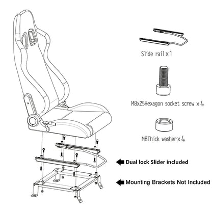 Universal Racing Bucket Seats, Pair With Dual Lock Sliders, Black With Blue PVC Leather, 36.6 x 21.6 x 21.6 in