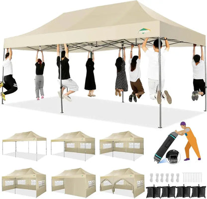 COBIZI 10x20 ft Commercial Pop-Up Canopy Tent With 6 Sidewalls And Roller Bag