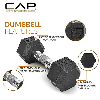CAP Barbell 150 LB Coated Hex Dumbbell Weight Set With Vertical Rack, Black