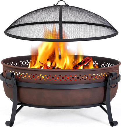 SUNCREAT 42-Inch Wood Burning Patio Fire Pit, Black, 42.1 Inch Diameter x 25.2 Inch High