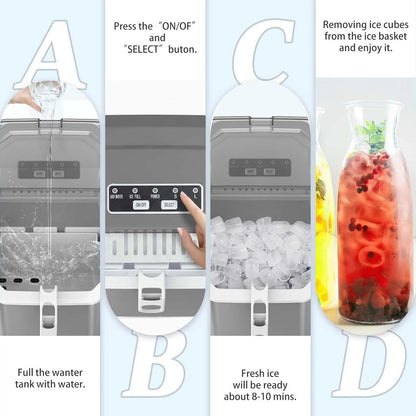Countertop Portable Ice Maker With Carry Handle, Self-Cleaning, 26.5lbs/24Hrs, Grey