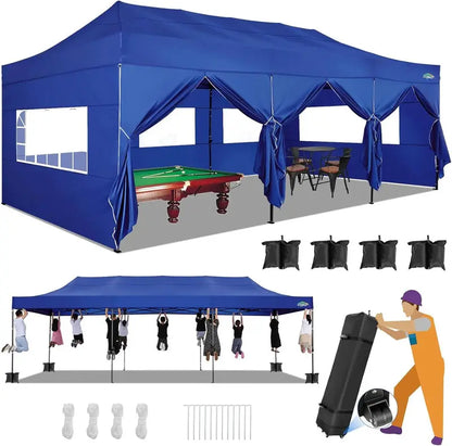 COBIZI 10x20 ft Commercial Pop-Up Canopy Tent With 6 Sidewalls And Roller Bag