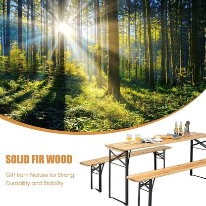 3-Piece Folding Picnic Table Bench Set, 70in Wooden Top - Black