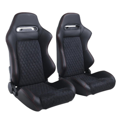 Racing Seats With Double Slider, PVC And Suade Material, Black - Set Of 2 Pieces
