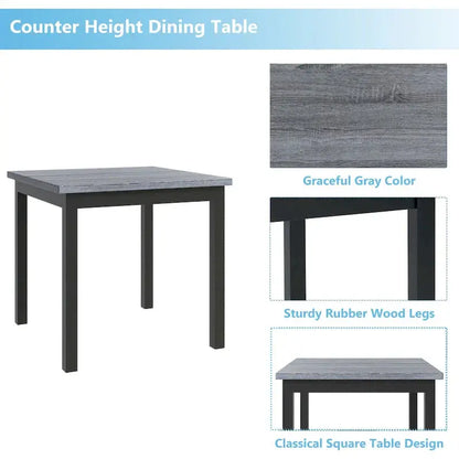 5-Piece Counter-Height Dining Set With Solid Wood Table And 4 Padded High-Back Chairs