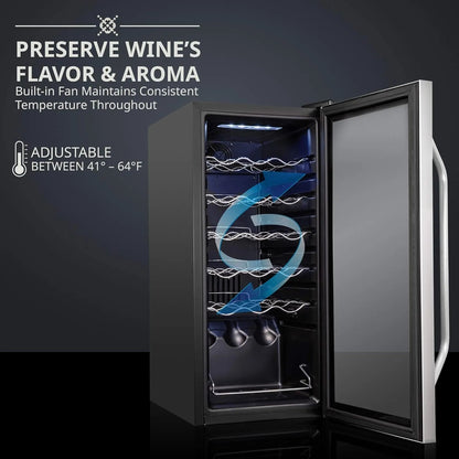 18 Bottle Compressor Wine Cooler Refrigerator With Lock, 41F-64F Digital Temperature Control