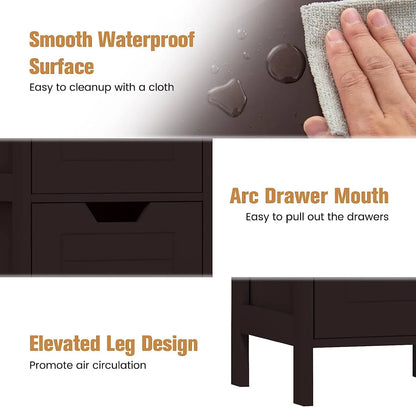 Freestanding Wooden Bathroom Storage Cabinet With 2 Adjustable Drawers - Gray