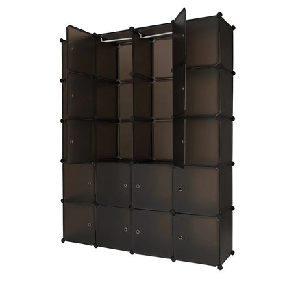 20-Cube Plastic Closet Organizer With Hanging Rod, Brown - 58 x 14.5 x 70 in