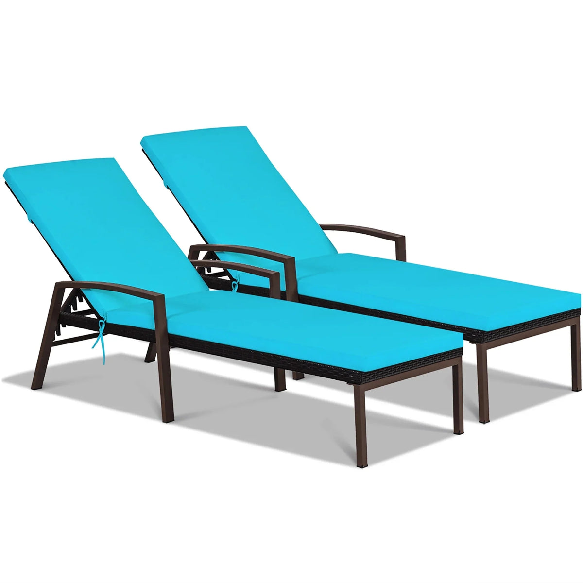 Costway 2 PCS Patio Rattan Chaise Lounge Chairs With Adjustable Backrest And Cushions - Red