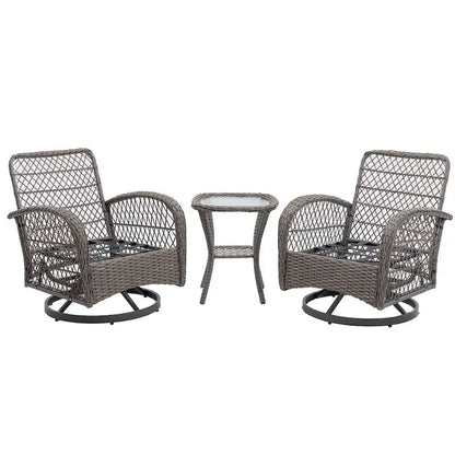 3-Piece Outdoor Swivel Rocker Patio Conversation Set - 360 Degree
