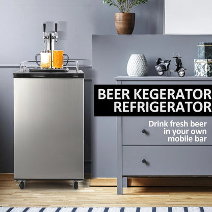 Dual-Tap Stainless Steel Beer Kegerator, 170L With Drip Tray