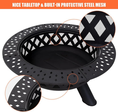 SUNCREAT 42-Inch Wood Burning Patio Fire Pit, Black, 42.1 Inch Diameter x 25.2 Inch High