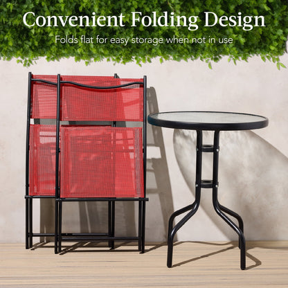 Best Choice Products 3-Piece Patio Bistro Dining Set With Glass Tabletop And Folding Chairs - Gray
