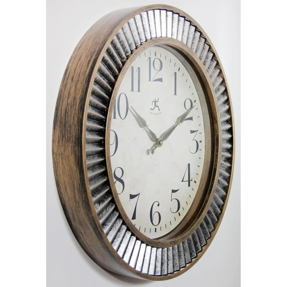 Rustic Industrial Round Wall Clock 16 Inch Brushed Gold And Silver