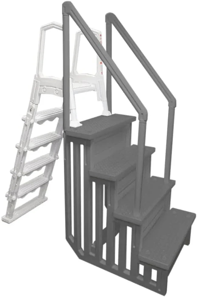 Aqua Select Anti-Slip In-Pool Steps, Gray, 28in W x 81in H, 300 lbs Capacity - For Above Ground Pools