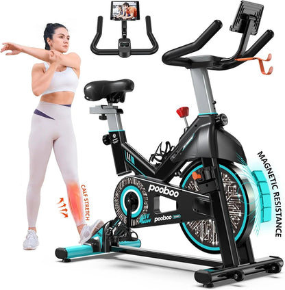 pooboo Indoor Exercise Bike With Adjustable Resistance And Belt Drive
