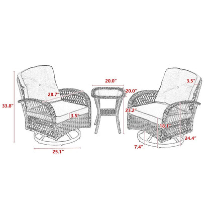 3-Piece Outdoor Swivel Rocker Patio Conversation Set - 360 Degree
