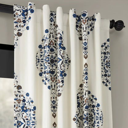 Medallion Damask Printed Cotton Room Darkening Curtain Panel, 1 Piece, 50 in W x 84/96/108/120 in L