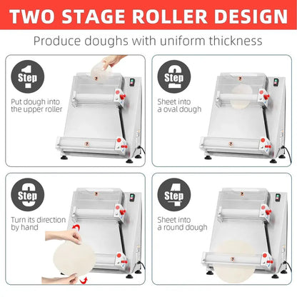 Commercial Electric Pizza Dough Sheeter, 16-Inch Max Width, 370W Stainless Steel Roller