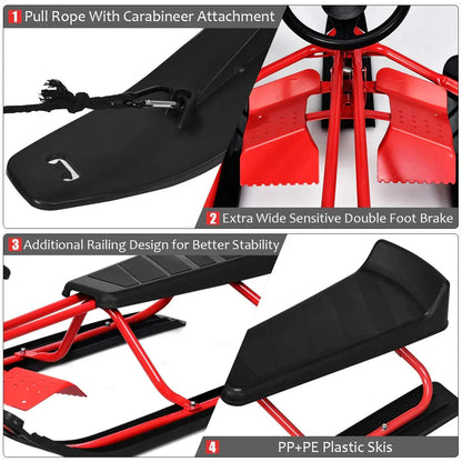 Snow Racer Ski Sled Slider Board With Twin Brakes