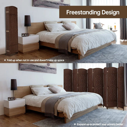 Freestanding Folding Woven Fiber Room Divider Privacy Screen - 6 Ft Tall