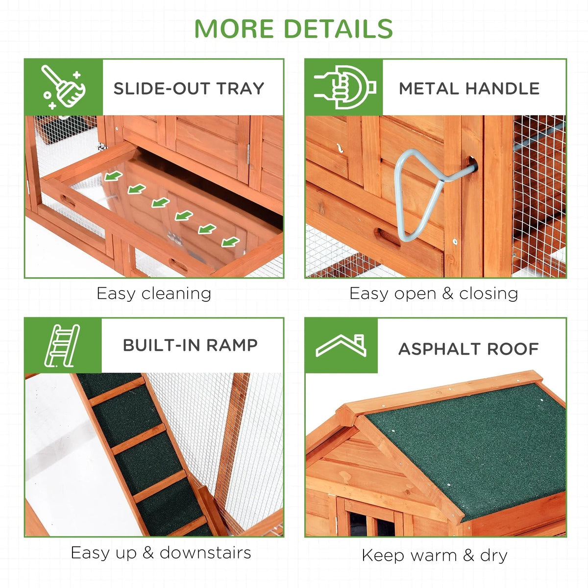 Pawhut Wooden Chicken Coop With Double Nesting Boxes And Outdoor Run