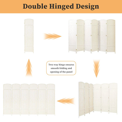 Freestanding Folding Woven Fiber Room Divider Privacy Screen - 6 Ft Tall