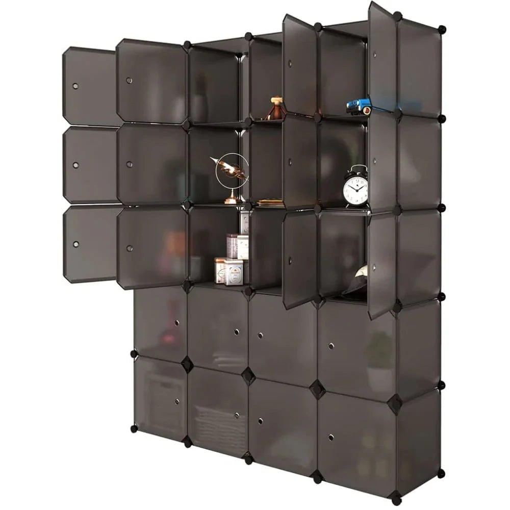 20-Cube Plastic Closet Organizer With Hanging Rod, Brown - 58 x 14.5 x 70 in