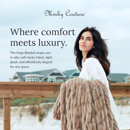 Minky Couture Hugs Extra Plush Stretchy Bubbled Throw Blanket - Travel, Milk Chocolate
