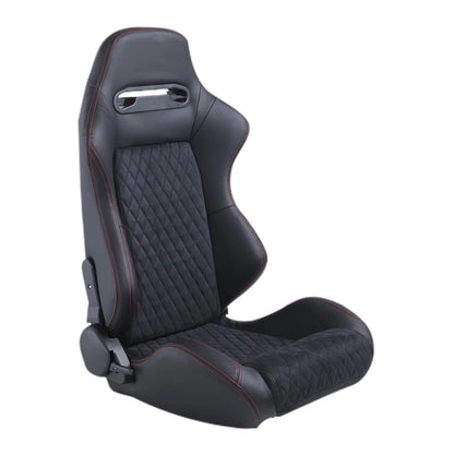 Racing Seats With Double Slider, PVC And Suade Material, Black - Set Of 2 Pieces